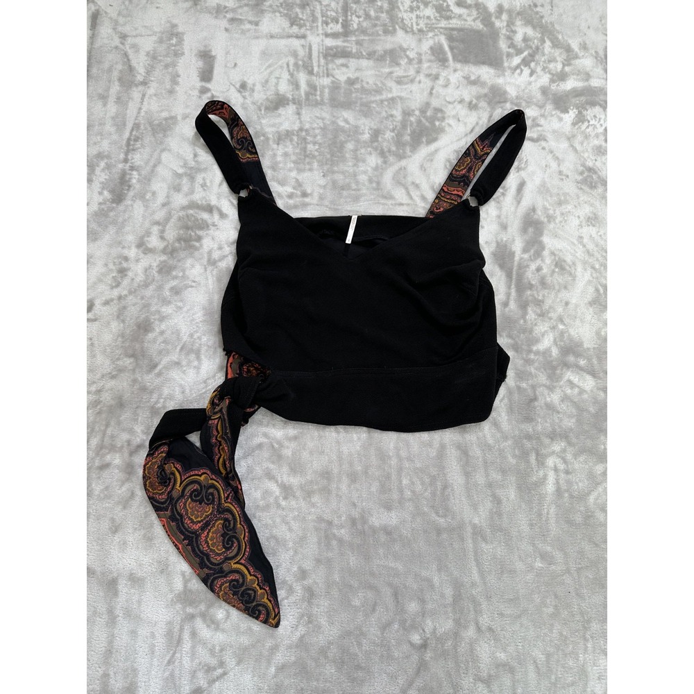 Free People Tank Top Camisole Women's Size Large Black With Paisley Accents EUC